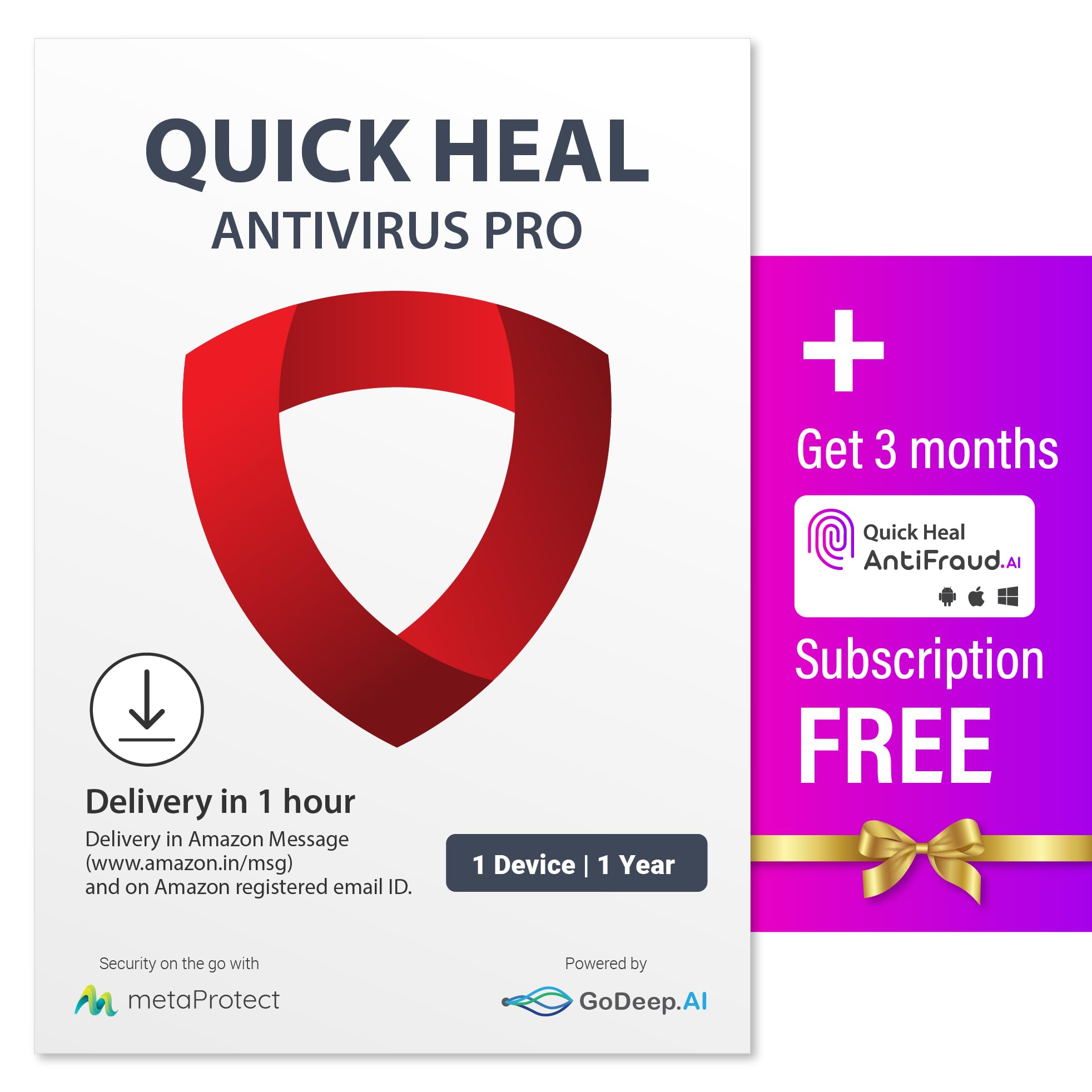 Quick Heal | Antivirus Pro | 1 user | 1 Year | AI Based Device Security for Laptop | Email and Browsing Protection|AntiFraud.