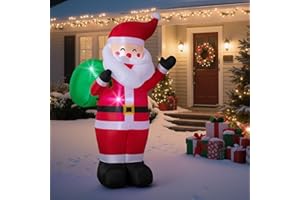 Wothfav 183CM/6FT Père Noël Gonflable avec Lumières LED, Décoration de Jardin, Utilisation Intérieure et Extérieure, Décoration de Noël