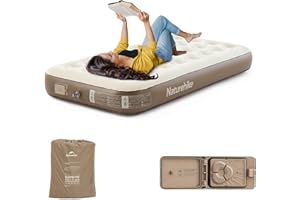 Naturehike Single Inflatable Air Mattress 186x100x25cm Rechargeable Pump Self-Inflating Blow-Up Bed for Camping & Home, Compact Lightweight Travel Mattress