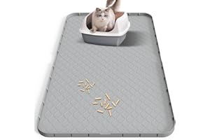 JUKIBOLE Tapis de litière en silicone XXL 88 × 56 cm – Imperméable, antidérapant et facile à nettoyer – Tapis de litière supplémentaire gris, adapté aux pattes de chat, pour gamelle et litière pour chat