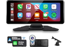 Rimoody 2023 bezprzewodowe radio samochodowe Apple Carplay i Android Auto, ekran dotykowy 6,86 cala, przenośne radio samochodowe z kamerą przednią 4K Apple Airplay/Android Mirror Link/Bluetooth/FM /