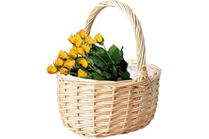 BOMMFU Petit Panier À Fleurs en Osier - Panier À Fleurs en Osier Et Rotin -t - Panier De Pique-Nique - Panier À Fleurs en Rotin Tressé - Panier À Légumes pour Fruits Et Légumes 10x20x17cm