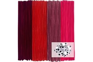TOAOB THE ONE AND ONLY BABY TOAOB Fils Chenille 200pcs Tiges de Cure Pipes Fil Chenilles Rouge Thème Kit de Loisir Creatif 6mm x 300mm avec Yeux Mobiles Autocollants pour Bouquets de Fleur Décoration Travaux Manuels