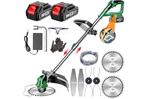 WISDOM LIFE Desbrozadora Bateria 24V Desbrozadora Electrica con 2 Batería y Cargador 3 en 1 Cortabordes Bateria Desbrozadora Multifuncion con Cuchillas Metal, Tubo Telescópico, Cabezal Pivotante 90° ,green