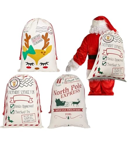 JOYIN Lot De 6 Sacs Cadeaux De Noël En Tissu Avec Cordon De