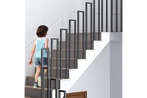 OVLRIJP Ringhiera per Scale Interne, Corrimano per Scale Interne, Ringhiera per Esterni con Kit di Viti, Corrimano Scale a Forma di U per Soffitta, Veranda e Corridoio (110cm, Nero)
