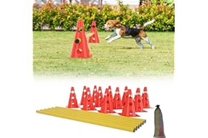 ‎LILIIN LILIIN Steckhürdenset 6er, Koordinationstraining, Kegelhürden 12 rote Kegel: 32cm+ 6 gelbe Stangen: 1m, Agility Training für Kinder, Hunde, Pferde