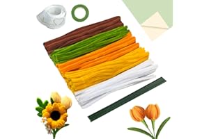 WOUMON Juego de 210 Piezas de Flores de Limpia Pipas Para Manualidades,5 Colores de Flores de Multicolor Limpia ,Con Cinta, Papel de Flores, Tallos, Cinta,Limpiadores Para Decoración de Ramos de Bricolaje.