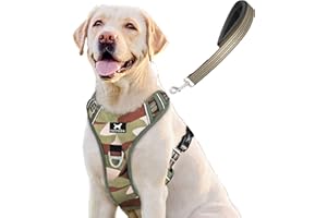 TUFFDOG Easy-Fit Dog Harness Large Dog - Fast Release Neck Clip, Premium Padded Reflective No Pull Harness with Control Handle, Adjustable Step-in Dog Vest Plus Free Matching Lead (L, Jungle Camo)