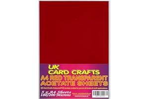200 Micron, in acetato, formato A4, colore: rosso, confezione da 5 fogli, UK Card Crafts