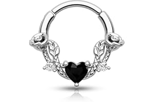 CM Crareesi Mania Rose Septum Piercing 16G Hinged Segment Rings 316L Stainless Steel Daith Earrings Heart CZ Septum Daith Helix Cartilage Piercing Jewellery