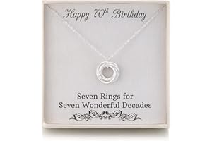 RareLove 70th Birthday Gifts for Women,925 Sterling Silver 7 Rings Necklace,70 Birthday Gift Jewellery for Grandma Mum,Seven Rings for Seven Decades