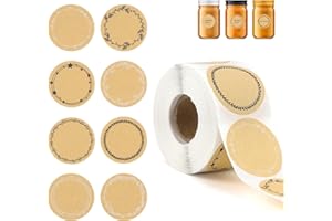 BINYI Adesivi in carta Kraft, adesivi regalo rotondi, adesivi per etichettatura, adesivi per marmellata da forno, sacchetti regalo, cartoline, buste, bottiglie, 500 pezzi