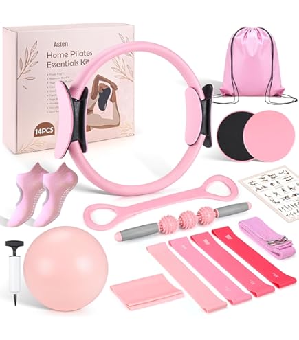 Kit Pilates Complet à Domicile – Pilates Ring, Ballon Pilates, 3 Bandes de Résistance, Chaussettes Antidérapantes + Guide Exercice | Fitness Femme Home Workout, Tonification Corps (Vert Menthe