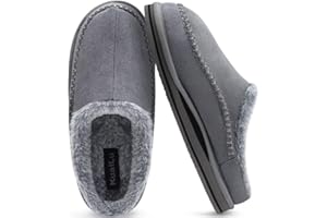 KuaiLu Zapatillas de soporte de arco para hombre Cómodo Interior Puntadas Hecho a mano MicrogamuzaZapatos de casa Ponerse Cálido Piel sintética Caucho Exterior