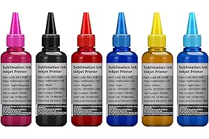 HEMEINY Sublimationstinte, kompatibel mit Epson 6-Farbendruckern, Thermo-Transfer-Tinte für T50, T59, P50, T60, 1400, 1410, 1500W, R300, RX600, L1800, L800, L805, L810, L850 Drucker, 6 x 100 ml