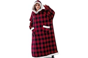 IvyH Manta con Capucha, Manta Larga para Usar con Bolsillos Franela Mullida Sherpa Manta de TV Sudadera Bata de Invierno Talla única para Hombres Mujeres y Adultos
