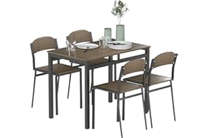 HOMCOM Juego de Mesa y Sillas de Comedor, Mesa de Cocina Rectangular con 4 Sillas, Estilo Moderno, Marco Metálico, para Espacios Pequeños, Salón, Marrón Oscuro y Negro