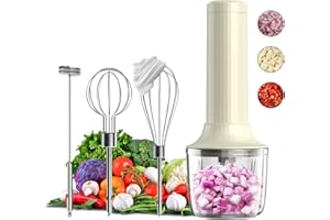 POWCUBE 3-in-1 Electric Whisk, Hand Mixer, Small Cordless Hand Blender, Mini Onion Chopper 300ML, Rechargeable Hand Whisk Electric, Food Processor for Baby, Baby Food Maker, Portable 3 Speed Hand Mixer
