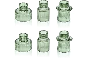 Cnwinu Zestaw 6 szklanych świeczników, 2 w 1, przezroczyste świeczniki na świece, małe świeczniki na wesele, do dekoracji stołu, jadalni, na Boże Narodzenie, Adwent (kolor zielony)