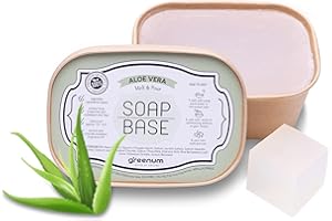 GREENUM GIFTS OF NATURE Base de savon à la glycérine d’Aloe Vera pour le moulage de savon, savon à la glycérine, certifié FSC, savon brut pour le moulage, SLS GRATUIT, 100% végétalien