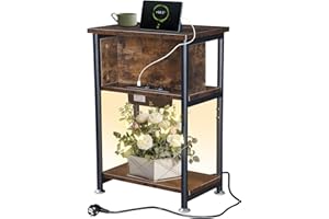 SOSINYA Stolik kawowy, mały stolik nocny z gniazdkiem, stolik kawowy z 2 portami USB, 2 gniazdami sieciowymi, stolik vintage 26 x 40 x 59 cm, stolik kawowy do salonu, sypialni