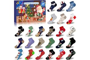 CONPONOUS Calendrier de l'Avent Chaussettes Femme Homme, Compte à rebours de Noël Calendrier de l'Avent 2025 Adulte Chaussette de Noel 24 Surprises Chaussettes Basses pour Adultes Adolescents Cadeaux de Noël