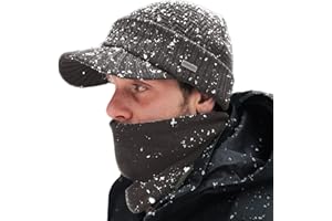 Comhats PolarWool™ Winter Beanie Hat and Scarf Set Men Merino Wool Knitted Wooly Hats with Peak Visor Warm Golf Hats & Thermal Snood Fleece Neck Warmer