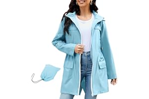 PONCEAU Raincoat for Women Waterproof Lightweight Packable Womens Jacket Windbreaker Breathable Raincoat Hood Waterproof