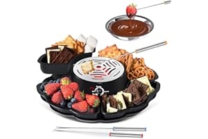 OGMBI 2 in 1 Smores Maker & Fondue Set, Tabletop Indoor Smores Kit, Flameless Electric Marshmallow Roaster with Temp Control, 4 Detachable Trays & 4 Roasting Forks for Parties, Movie Nights, Gifts