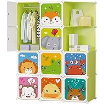 Armadio Modulare Per Bambini XOKOTAKI - 16 Moduli, 140x140 Cm, Con Ante A Tema Animali, Facile Da Montare - Foto 13