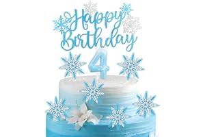 MCISKIN Frozen 4 Birthday Candles Cake Toppers Set,Snowflake Number 4 Candles for Cake,Frozen Cake Decorations, Blue Candles Snowflake Cake Toppers for Girls Boys 4th Birthday Party Decorations