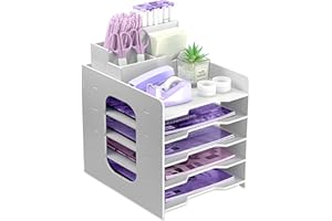 HMXLJJY Letter Tray Organiser, A4 Paper Filing Trays, 5-Tier Office File Tray, Desk File Tidy Organizer with Stackable Filing Tray, Desk Paper Organizer with Pen Holder (White)