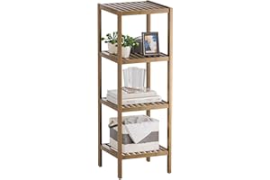 SMIBUY Bathroom Storage Shelf, 4-Tier Bamboo Rack Organizer, Multifunctional Shelving Unit for Living Room Bedroom Kitchen (Walnut)