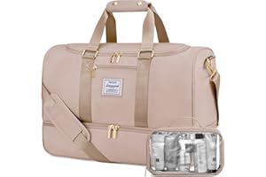 LOVEVOOK Sac de Voyage Femme 37L - Bagage à Main Léger Avec Compartiment Chaussures, Imperméable - Week-End, Hôpital, Sport, Gym - Sac Humide Séparé - Sable