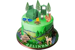 Morofme 13pcs Camping Cake Topper Fireside Camp DecoSet Tent Bonfire Canoe Tree Squirrel Deer Figures Camping Cake Decoration for Happy Camper Forest Summer Camping Picnic Hiking Adventure Theme Party