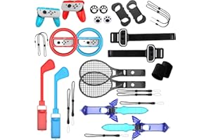 MEYIFEN 20 in 1 Switch Sports Spiele Zubehör, 2024 Familienparty Set Bundle für Nintendo Switch & OLED Sports Spiele mit Switch Lenkrad, Switch J-Con Griff
