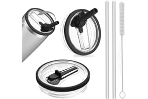 EKKONG 2 Couvercle Etanche pour Stanley Cup 40 oz, Couvercle Gourde pour Stanley, Couvercles de Remplacement Anti-Fuite avec 2 Pailles et 1 Brosse de Nettoyage (Noir+)
