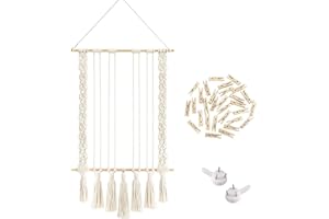 LadjproR Decorazione da parete in stile bohémien, con clip in legno, macramè fatto a mano con frange, decorazione da parete per interni e camera da letto