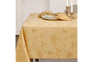 Romanstile Mały obrus bożonarodzeniowy na środek stołu 100 x 100 cm, złoty, zmywalny, wodoodporny, żakardowy, renifer i choinka, kwadratowy obrus na środek stołu, na stolik kawowy, wakacje, prezent