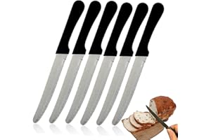 AOMAIGAD 6 Pezzi Coltelli da tavola,coltelli seghettati per pomodori,Coltelli da Colazione,con lama seghettata da 11 cm,Adatto per tagliare i frutti di bistecca di pane (6 PCS)