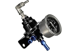 rRégulateur de Pression de Carburant Réglable en Alliage d'Aluminium, Véhicule de voiture Régulateur de pression de carburant réglable, Universel FPR avec Jauge de Pression de Carburant(Noir)