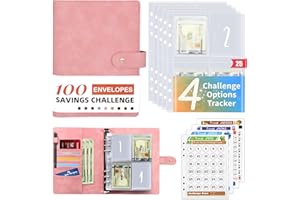 DOZNOZRI A5 Money Saving Challenge Wallet Binder 100 Envelopes Saving Challenge Tracker Sheet 5050/500/1000/10000 Envelope Challenge Binder with Numbers for Budgeting Planner & Saving Money (Pink)…