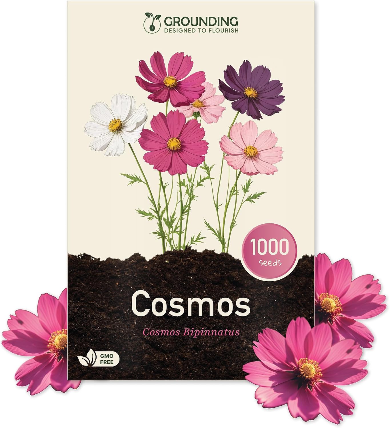 Grounding - Semillas de Cosmea Mix blanco, rosa y fucsia, 1000 semillas, altura 80–120 cm. Cosmos bipinnatus es ideal para parterres y flores cortadas - Siembra fácil, Calidad Europea