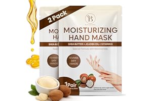 BLOOMORA Repairing Hand Mask Gloves for Dry Cracked Hands, Hand Masks with Shea Butter, Jojoba Oil & Vitamin E, Moisturizing Gloves, Skin Care Gifts for Women & Men, Self Care Gifts for Women (2 Pairs)