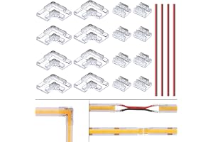 BENLUN LED Kontakt 2 Stift 8mm för COB SMD LED List | 8 st Vinklad Kontakt och 8 st Rak Kontakt, Ingen Lödning Krävs, 4 st 15cm Långa 20AWG Förlängningskablar