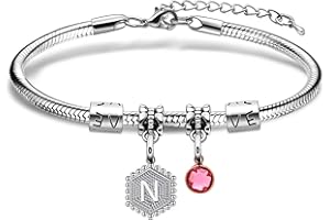 HEYEJET Initial Bracelet Women Gifts 26 Letters Initial Charms Bracelet Silver Bracelet Birthday Christmas Jewellery Gift for Women Teen Girls