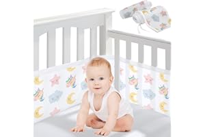 DAZZTIME Paracolpi Lettino 4 Lati,Paracolpi Traspirante Lettino,Paraurti Lettino Neonato,Protezione Lettino Neonato,Paracolpi Lettino,Paraurti Neonato Culla