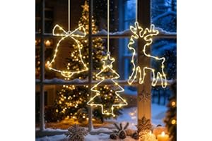 Glovios Oświetlenie bożonarodzeniowe, do wnętrz, 3 sztuki, kurtyna świetlna LED, Boże Narodzenie, 8 trybów pracy, wodoszczelne, dekoracja bożonarodzeniowa (ciepła barwa światła)