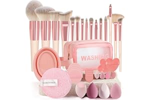 Start Makers Set Pennelli Trucco 36 Pezzi Professionale, Kit Trucco Completo con Spugnette, Cuscinetti, Borsetta e Accessori per Viso e Occhi